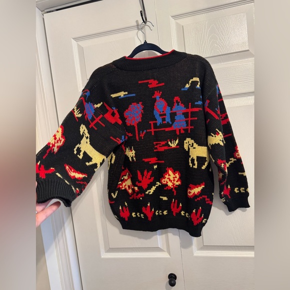 80’s Vintage color block cowboy landscape sweater. Size medium. - Picture 4 of 5
